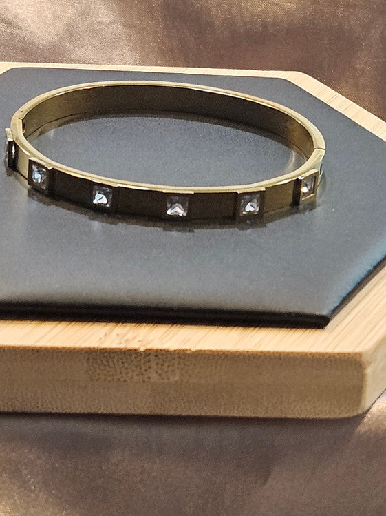 18k Gold Plated Oval Stainless Steel Square Zircon Bangle