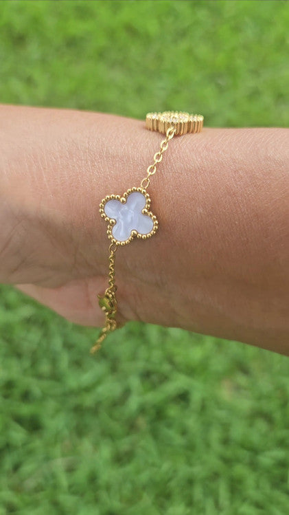 18k Gold Plated White & Zircon Clover Bangle